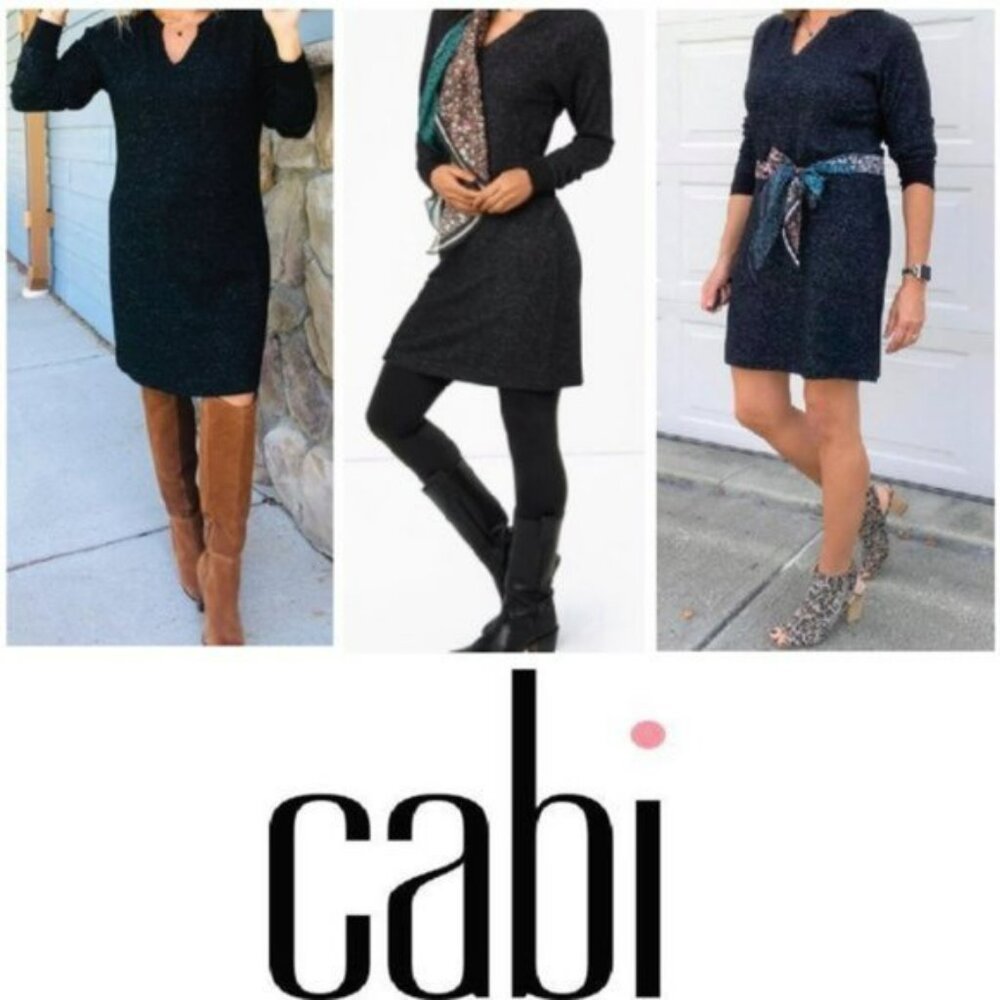 Cabi #3829, the PJ Dress. Shadow fleck in color, a heathered blacK - Size S